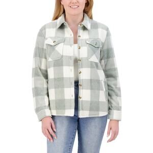 Sage Collective Fleece Lined Plaid Shacket Button Up Womens M Teal Cozy Cabin